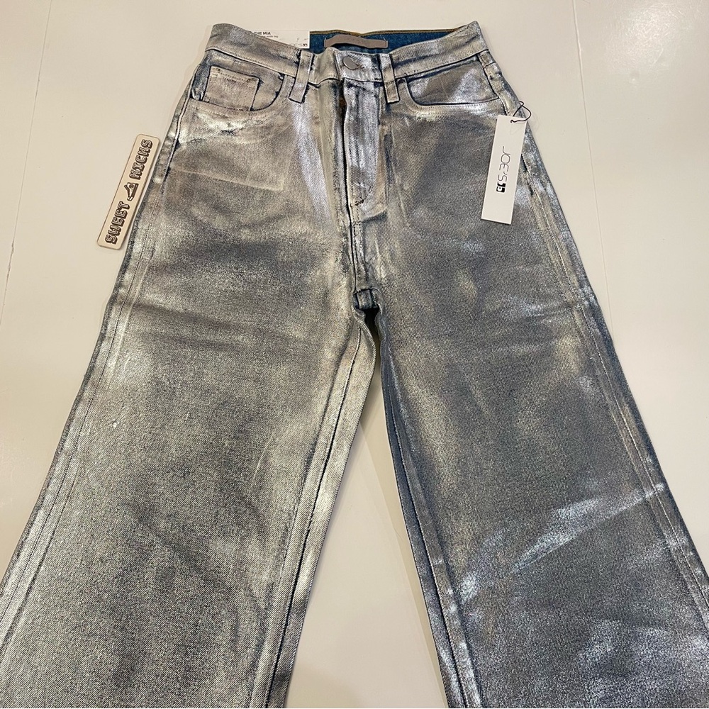 Joe's Jeans Metallic Blue Wide-Leg Flare Jeans - Picture 4 of 14